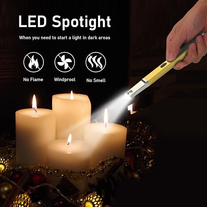 Lighter Electric Candle Lighter Upgraded Rechargeable Candle Lighter with LED Flashlight Windproof Flameless and Hanging Hook LED Battery Display Arc Candle Lighter for Candle Grill Camping