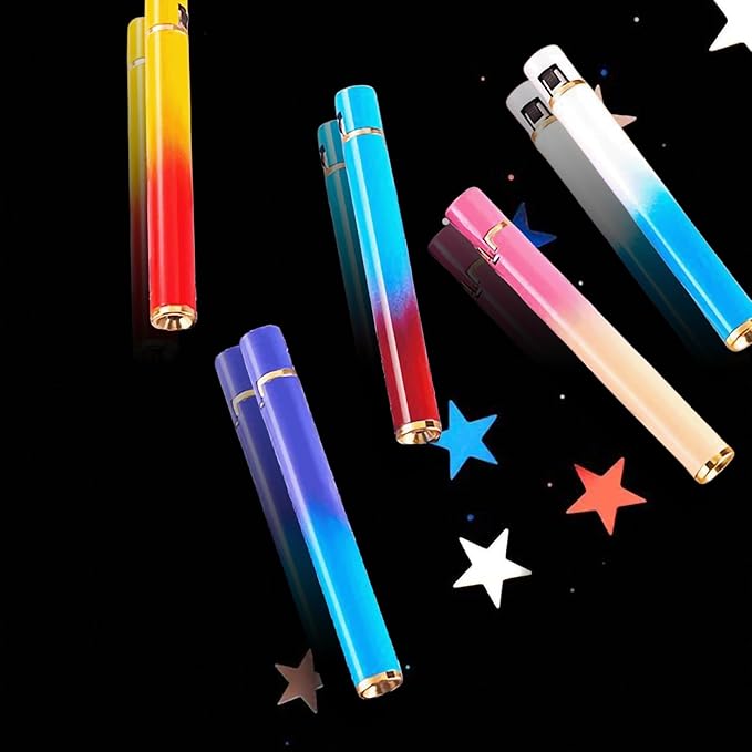 Unique & Cute Pink Gradient Strip Butane Lighter, Creative Wheel Lighter, Inflatable & Adjustable, Suitable for Fireplace Candles Camping Barbecue, Ladies Gift (No Gas) (Blue White)