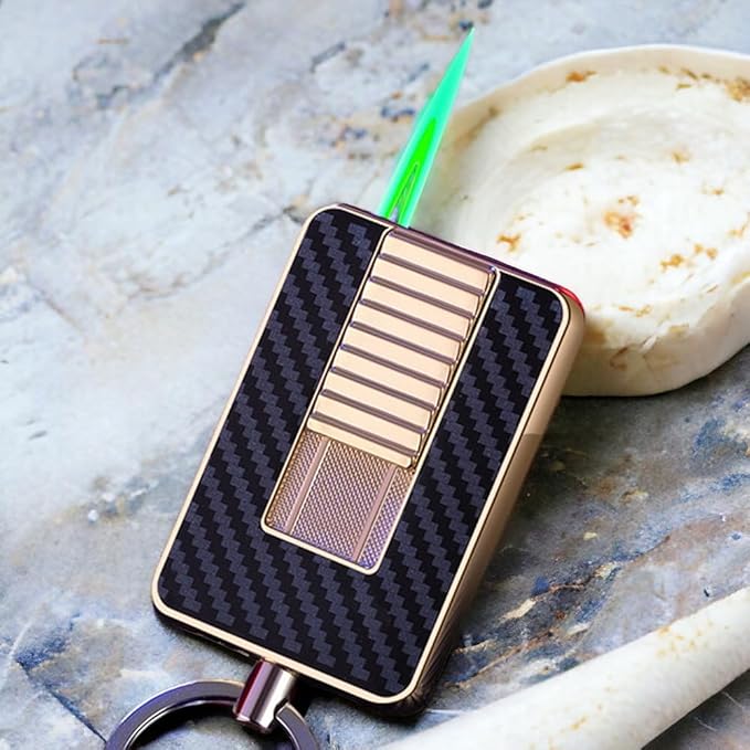 Keychain Lighter, Soft Flame Lighter, Creative Cool Design, Refillable Butane Torch Lighter, Windproof Lighter, Unique Men's Gift, Birthday Candle Camping (Butane Not Included) (Gold)