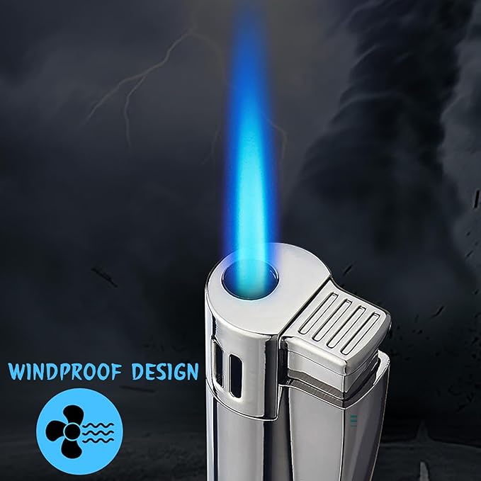 Butane Torch Lighter, Adjustable Pocket Windproof Jet Flame Lighter for Candles Camping Barbecue Kitchen (No Gas) (Color Ice)