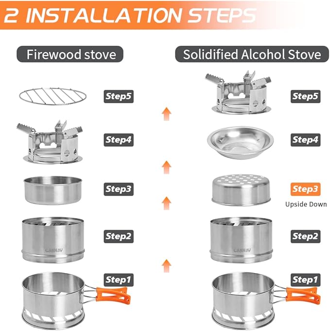 CANWAY Camping Stove, Portable Stainless Steel Wood Burning Survival Stove with Nylon Carry Bag for Outdoor Backpacking Hiking Traveling Picnic BBQ