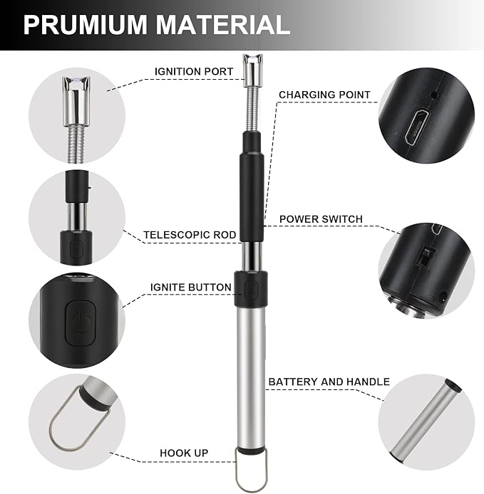 Long Lighter, Retractable Electric Lighters, Lgnition Port Can be Rotated 360°, Rechargeable via USB, lighters Suitable for Lighting Candles, barbecues, fireplaces, fire pits, etc