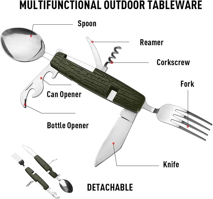 Camping Axe Multitool 17 IN 1, with 7-in-1 Camping Utensils Flatware Set, Foldable Camping Essentials Survival Gear Hatchet, Outdoor Multi Tool Stainless Steel Mens Gifts(Black)