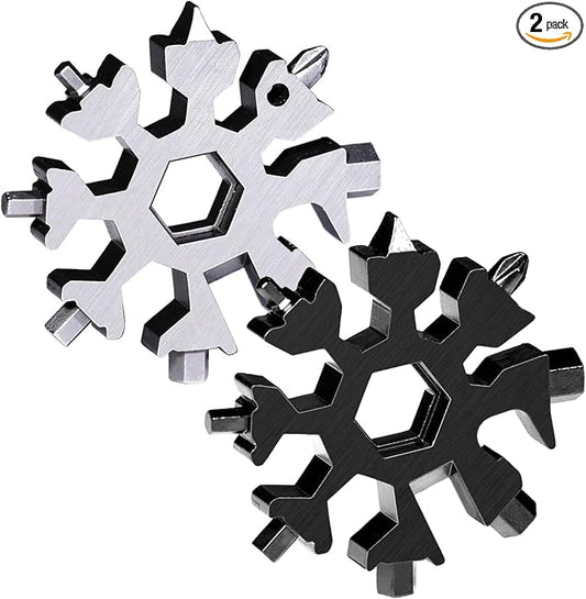 Stocking Stuffers for Men, FODARSAI 18-in-1 Snowflake Multi Tool, Cool Camping Tool Gadgets for Men, Unique Gifts for Dad, Husband, Boyfriend (Silver+Black)