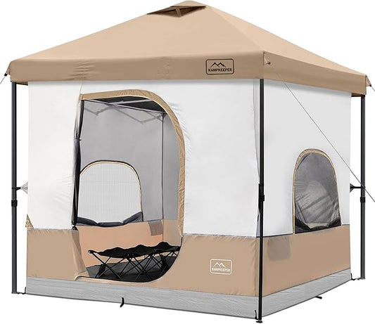 KAMPKEEPER 6 Person Camping Tent, 10x10 Pop Up Canopy Tent with Camping Inner Tent, Converts 10'x10' Straight Leg Canopy into Camping Tent–Fully Vented Roof(Canopy & Frame Included)