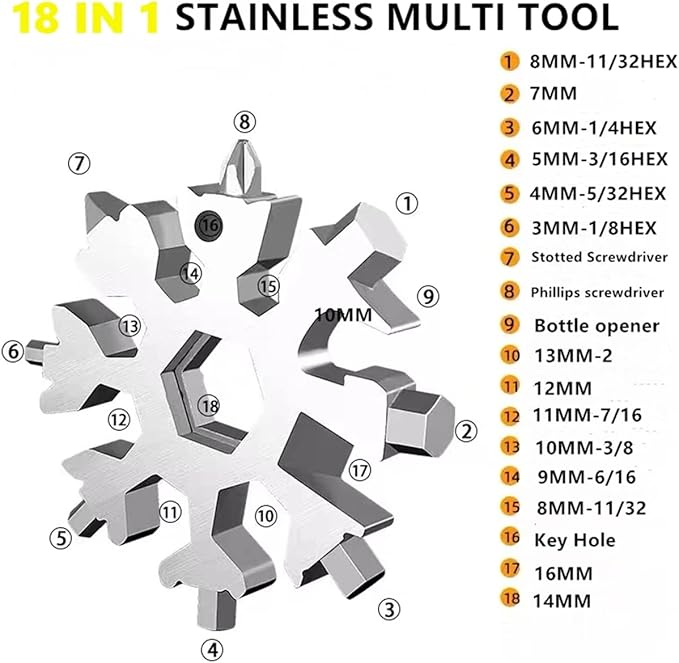 Mens Stocking Stuffers, 18 in 1 Snowflake Multitool, Stocking Stuffers for Adults, Christmas Gifts for Men,Birthday Gifts for Men Husband, Gadgets Gifts for Women, Snowflake Multi-Tool,Mens Gifts