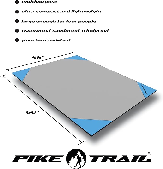 Pocket Blanket -Compact Picnic Blanket (60"x 56") - Sand Proof Beach Blanket / 100% Waterproof Ground Cover. Great Outdoor Blanket for Hiking, Camping, Picnics, Travel and Beach Trips!