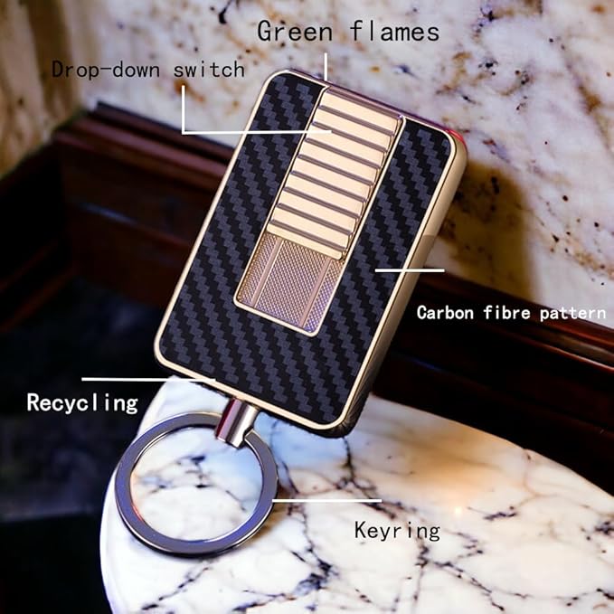Keychain Lighter, Soft Flame Lighter, Creative Cool Design, Refillable Butane Torch Lighter, Windproof Lighter, Unique Men's Gift, Birthday Candle Camping (Butane Not Included) (Gold)