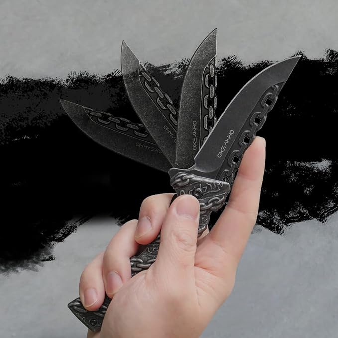 Stainless Steel Pocket Folding Knife with A Sculpted Chain Handle - Safety Liner Lock, Pocket Belt Clip Knife - Portable Tactical Utility Knives for Men Great for EDC, Camping, Fishing & More