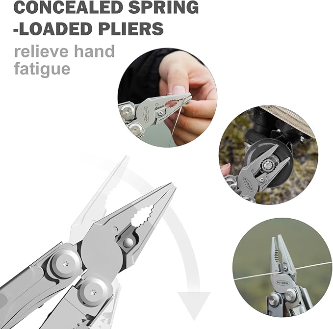 Multitool, 22-in-1 Multi-Tool Pliers with Safety Locking, Pocket Knife, Bottle Opener, EDC Equipment With Pocket Clip for Survival, Camping, Hunting and Hiking, Stainless Steel