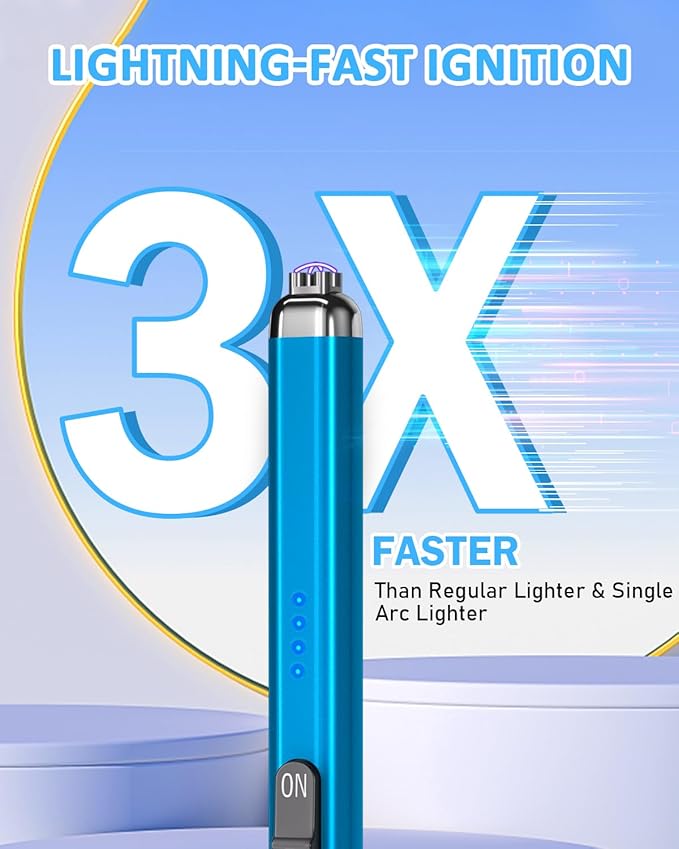 Electric Candle Lighter Rechargeable Lighters - Dual Arc Plasma Lighter Windproof & Flameless with Double Safety Switch (Sapphire Blue)