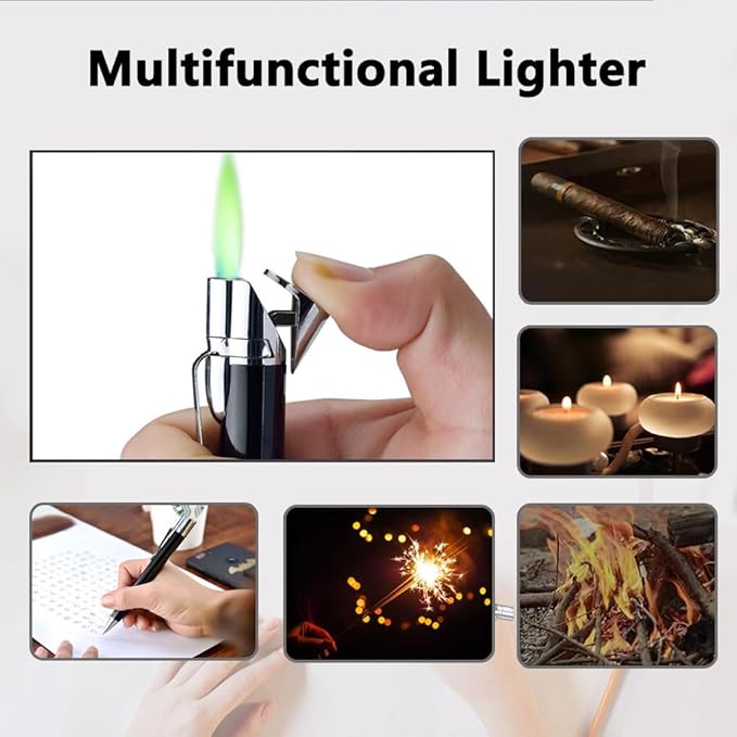 Butane Torch Lighter - Ballpoint Pen Lighter, Windproof Solar Beam Torch, Refillable Adjustable Green Flame Cool Lighter for Candle Camping BBQ Kitchen, Mens Gifts (Without Gas) (Brown)