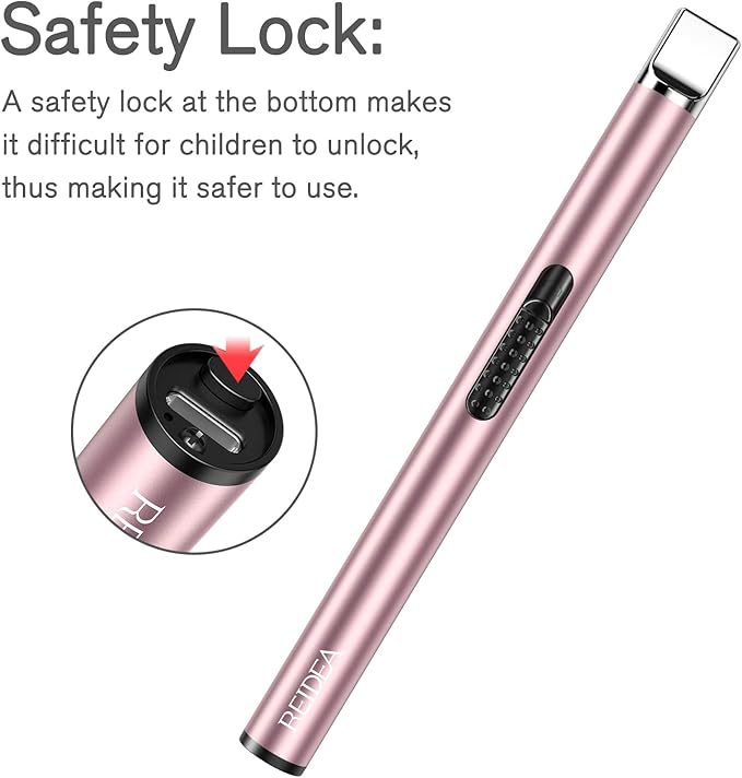 REIDEA Electronic Candle Lighter Arc Windproof Flameless USB Rechargeable Lighter with Safe Button for Home Kitchen (2 Pack Rose Gold)