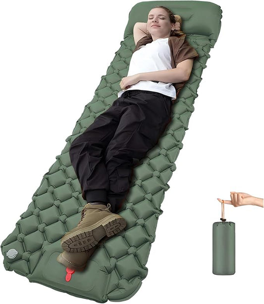 DDD Ultra-Light Inflatable Camping Sleeping Pad with its Built-in Foot Pump and Pillow - The Ultimate Camping pad, Hiking pad, Backpacking Pad and Lightweight for a Outdoor Sleep——Celadon
