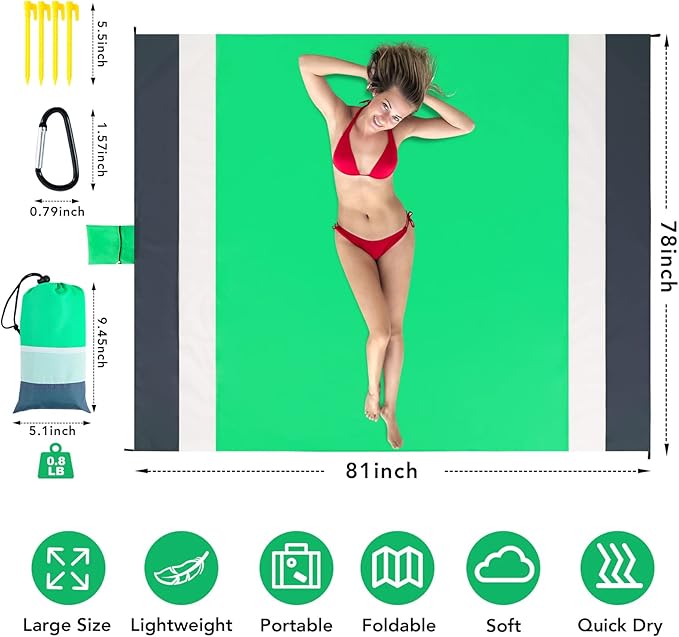 PY SUPER MODE Beach Blanket Waterproof Sandproof, Extra Large 78''× 82'' Beach Mat for 4-7 Adults, Lightweight & Portable Picnic Blankets for Camping, Traveling, Hiking