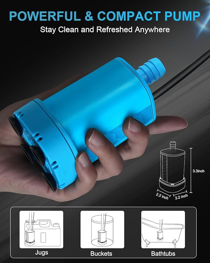 AUTOPkio Portable Shower for Camping, 2-in-1 Camp Shower Pump with Rechargeable Battery, Portable Outdoor Shower for Beach Hiking Outdoor, Pet Cleaning