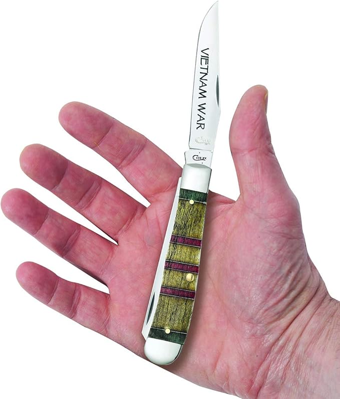 Case WR XX Pocket Knife Vietnam War Trapper Gift Set - Natural Bone W/Grn/Yellow/Red Item #22040 - (6254 SS) - Length Closed: 4 1/8 Inches