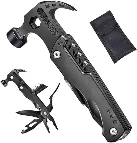 Camping Accessories Multitool Hammer, Mini Multi tool Gadgets with DIY Stickers, Safety Lock & Screwdriver Bits Set, Cool Hiking Survival Gear, Multi Tool for Outdoor, Camping