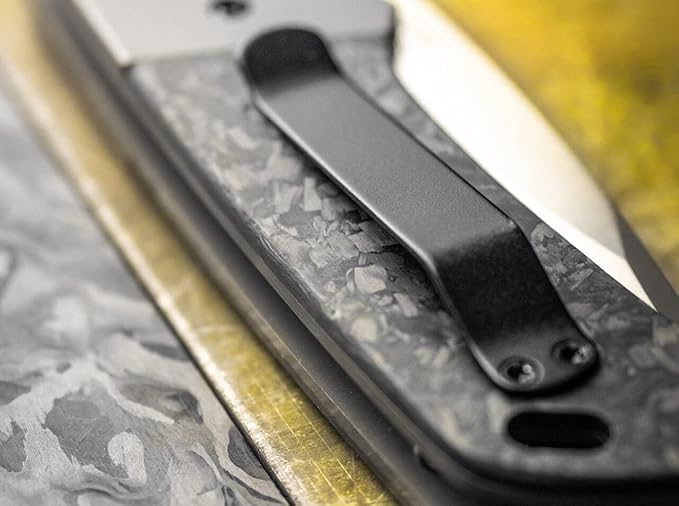 BÖKER PLUS Gulu Pro Marble Carbon Fiber Titanium Folding Pocket Knife, Linerlock, D2 Steel Blade, Designed by Steve Kelly