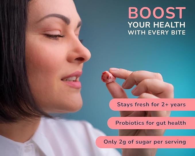 Yozz Freeze Dried Yogurt with Real Strawberry Bites - 10 Small Packs - Healthy Snacks with Probiotics, No Sugar Added For Adults, Babies, and Toddlers - Tastes Wow!