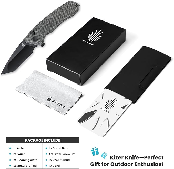 Kizer Mad Tanto Pocket Knife, Black 154CM Steel Folding Knife for Men Women, Tactical Hunting Knives with Micarta Handle, Small Survival Knife, Portable EDC Self Defense Knife, V4602C1