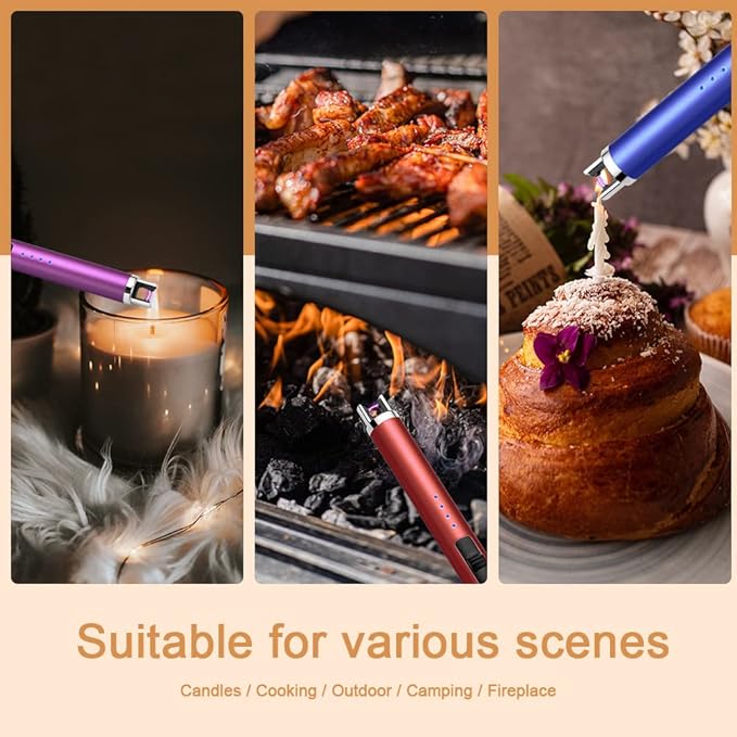 USB Rechargeable Candle Lighter Electronic Arc Lighter Windproof Flameless with Safety Button for Camping Cooking BBQ (Dark Blue)