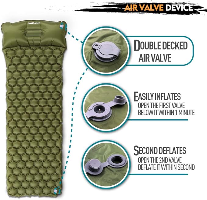 ZOOOBELIVES Ultralight Sleeping Pad with Built-in Pillow, Inflatable Camping Mattress for Backpacking, Traveling and Hiking, Compact and Portable Camp Mat