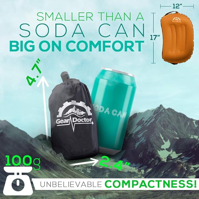 Gear Doctors Camping Pillow, Inflatable Pillow, Camp Pillow, Backpacking Pillow, Inflatable Pillow for Camping, Blow Up Pillow (Orange)