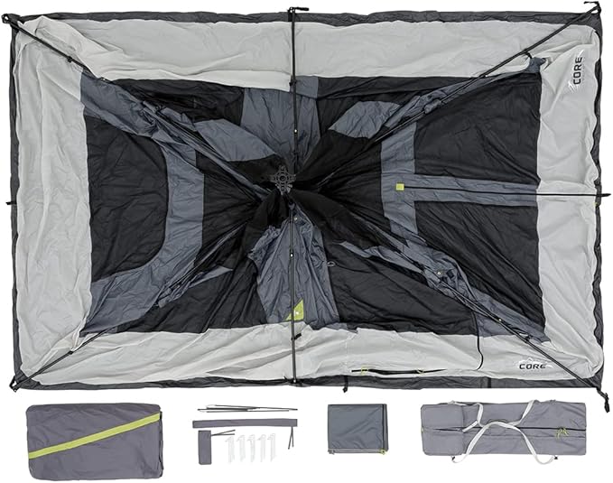 CORE Instant Cabin Tents | 6 Person / 9 Person / 10 Person / 12 Person Family Cabin Multi Room Pop Up Tents Car Camping | Included Storage Pockets for Camping Accessories