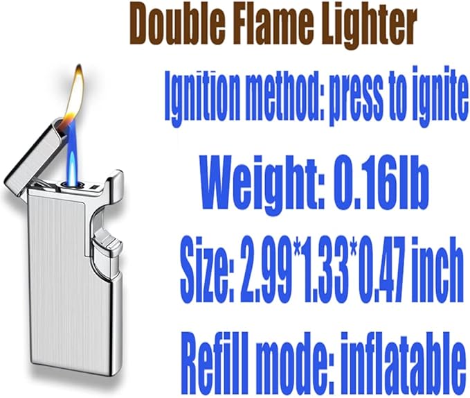 Butane Refill Torch Lighter, Cool Lighters Dual Flame Lighters for Candle Kitchen BBQ Men's Camping Gifts (Without Butane)