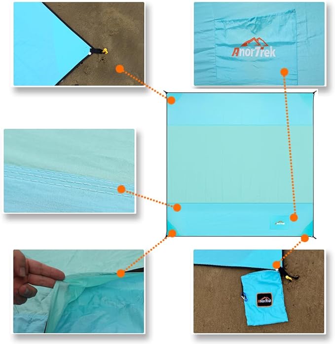 Beach Blanket Sandproof, Extra Large Beach Mat, Sand Free Mat Quick Drying, Lightweight, Soft & Durable Mat for Beach, Yard (Sky Blue & Mint Green, 10 x 10 FT (1~9 Person))