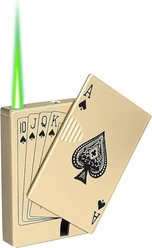 Jet Torch Lighter, Ace Card Green Flame Lighter, Metal Poker Design Windproof Refillable Butane Cool Lighter, Outdoor, Indoor, Camping, BBQ, Candle, Birthday, Gift for Men/Women (Without Gas)