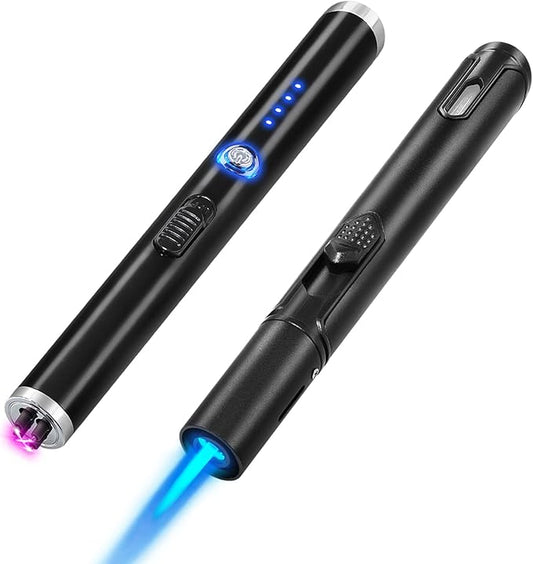 2 Pack Candle Lighter Electric Butane Torch Lighter Plasma Dual Arc Lighter USB Rechargeable Lighter Safety Switch Flameless Windproof Refillable Butane Long Lighter for Camping BBQ Home Kitchen Grill