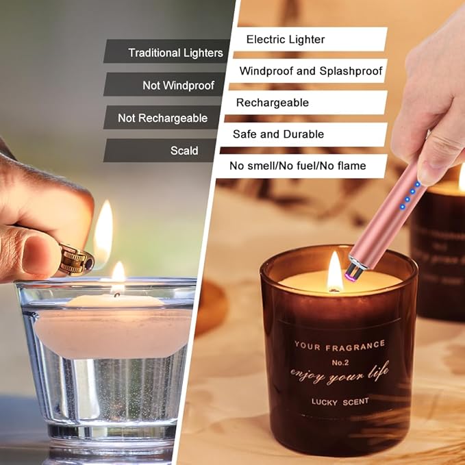 LcFun Electric Candle Lighter Rechargeable USB Lighters Flameless Plasma Arc Lighter Windproof Electronic Lighter Long Lighters for Candles, Grill, Camping, Gas Stoves