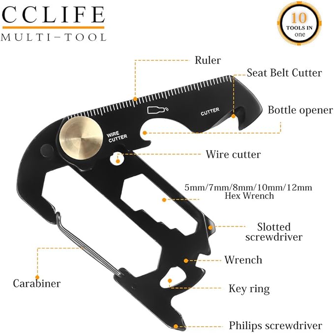 EDC Multifunction Keychain Pocket Tool,Stainless Steel Multi-Purpose Carabiner with Bottle Opener, Wrench, Screw Driver, etc.