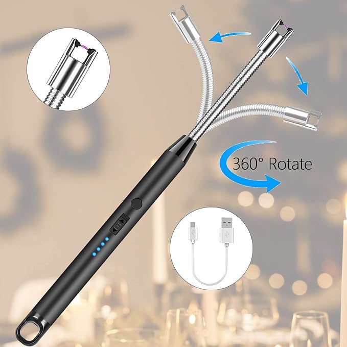 Candle Lighter Long USB Rechargeable Lighter,Electric Arc Lighter Flexible Flameless for Candles,Camping,Grill,Stove,BBQ