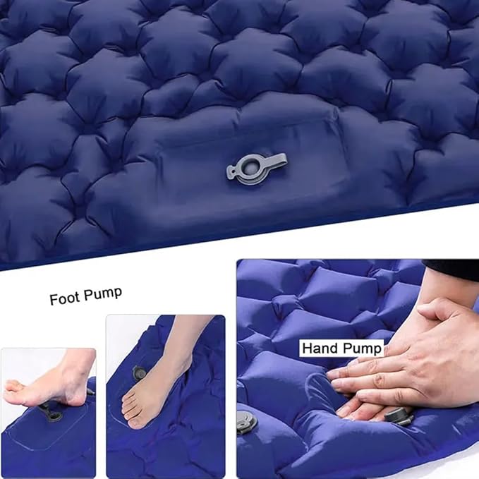 Double Sleeping Pad, Self-Inflating Sleeping Pad for Camping, Camping Sleeping Pad with Built-in Pump, 4" Extra Thickness Inflatable Sleeping Mat, Twin Air Mattress for Traveling (Blue)