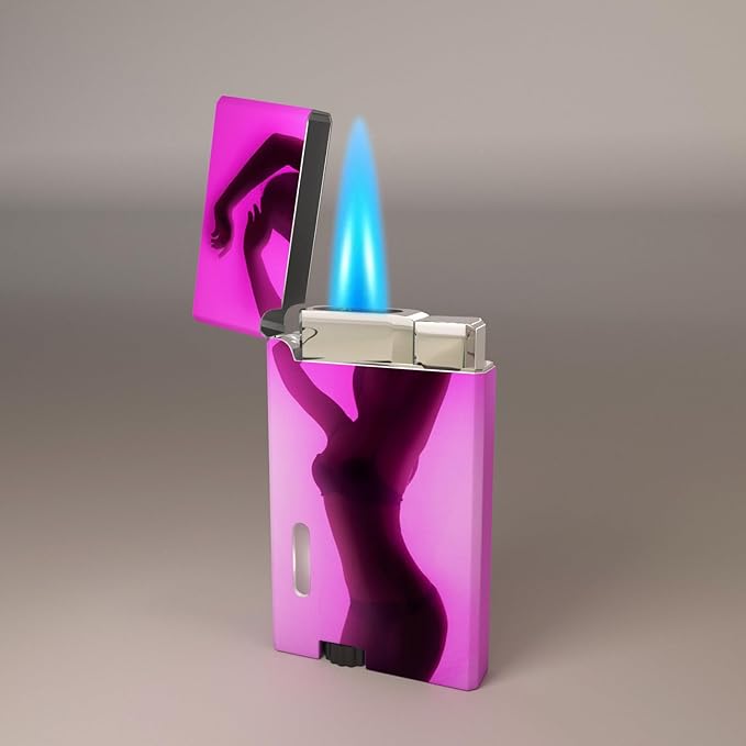 Pink Girl Cool Butane Torch Lighters,Refillable Adjustable Jet Flame Lighter,Windproof,Gift for Men Candles Camping BBQ (No Butane Fuel) (d2)