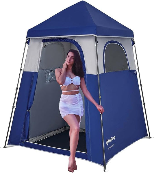 KingCamp Camping Shower Tent, Instant Portable Privacy Shelter, 1/2 Room Large Outdoor Toilet Tent with Floor, Water-Resistant, Windproof & Easy Setup for Beach, Camping & Hiking