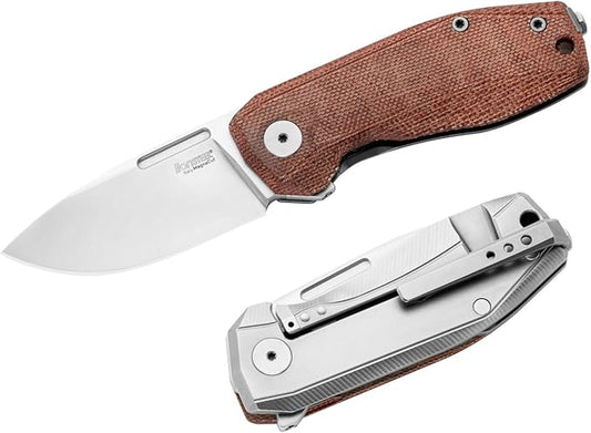 LionSTEEL NANO Titanium Frame Lock Folding Pocket Knife, Magnacut Steel Blade, Solid Handle Construction, Drop Point, Made in Italy (Natural Micarta)