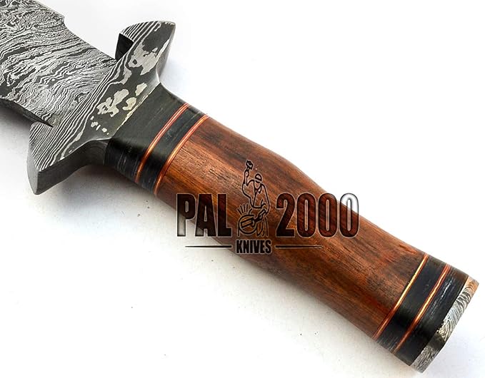 PAL 2000 KNIVES DAG-9305 Custom Handmade Damascus Steel Hunting Dagger Knife Rosewood Handle with Sheath