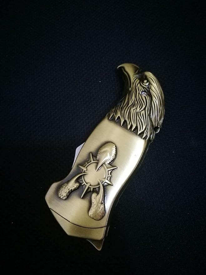 Pocket Knife Windproof Lighter Butane Metal Lighter, Eagle Head Design ,Outdoor Survival Tool ,Gifts for Men(Come Without Gas)