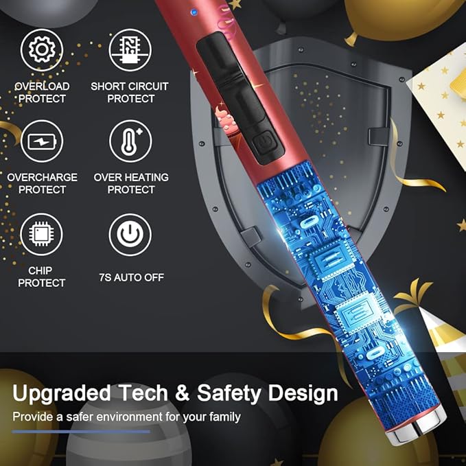 SUPRUS Candle Lighter Arc USB Lighter Electric Lighter with Upgraded LED Battery Display Safety Switch Rechargeable Flameless Plasma Windproof Portable for Birthday (Birthday Red)