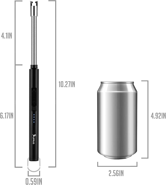 SUPRUS Electric Lighter Candle Lighter USB Type C Rechargeable Lighter Steel Shell & Hanging Hook with 360° Flexible Neck(Black)