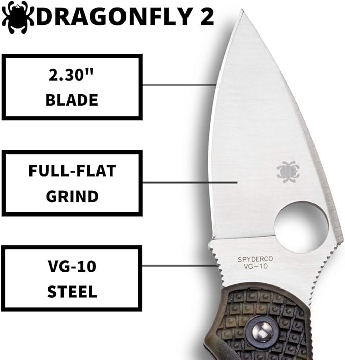 Spyderco Dragonfly 2 Lightweight Signature Knife with 2.3" VG-10 Steel Blade and High-Strength Zome Green FRN Handle - PlainEdge - C28ZFPGR2