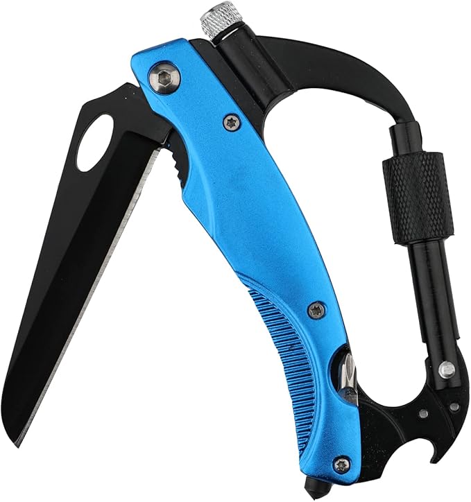Multitool Carabiner with Knife : EDC Carabiners Keychain,LED Flashlight,Glass Breaker and Bottle Opener,Tactical Carabiner Multi-Tools and Outdoor Survival Gear for men