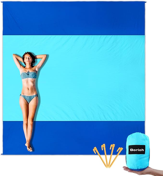 Gorich Beach Blanket Sandproof Waterproof, Extra Large Sand Free Beach Mat Fits up to 8 Adults, Lightweight & Quick Drying Picnic Mat for Outdoor Beach Travel Camping Hiking