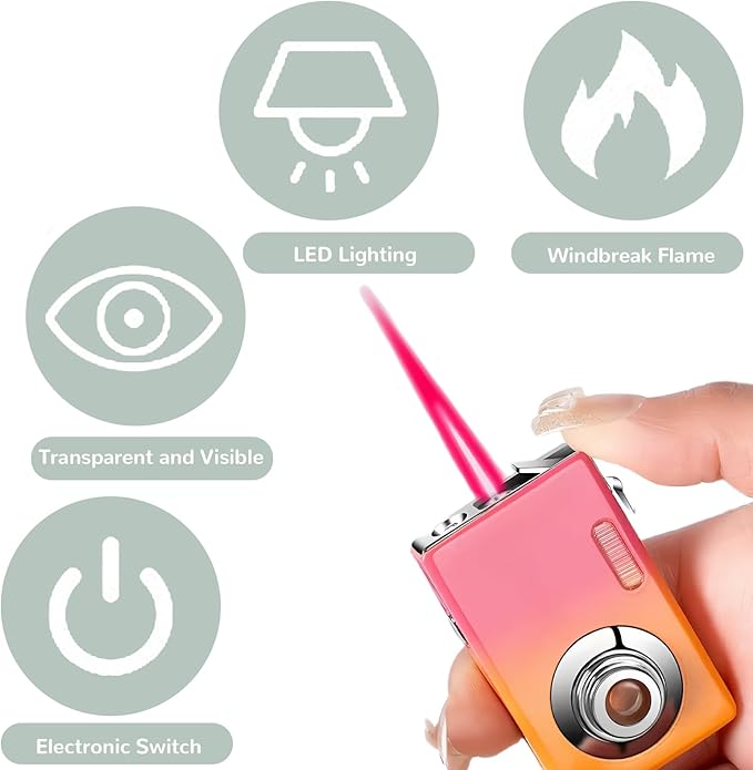 Cute Pretty Lighter Butane, Soft Flame Lighter Fashion Nice Lighter, Unique for Women Candles Gift Camping BBQ (No Butane Fule) (19#)