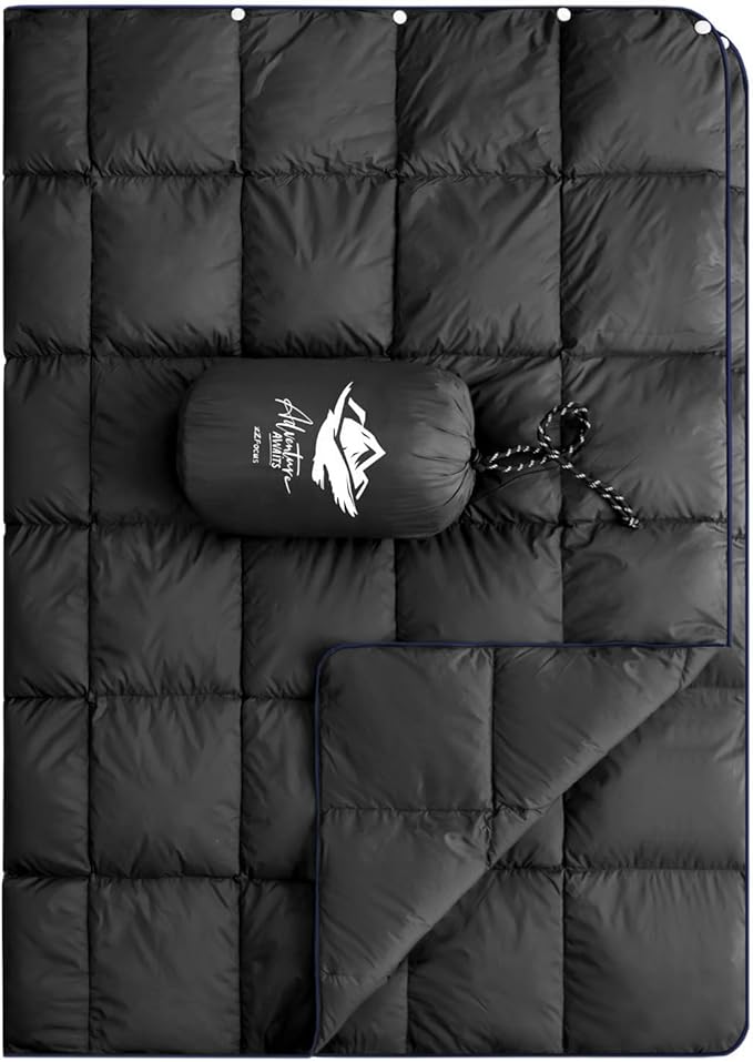 Mini Down Camping Blanket,Puffy Down Blanket Packable Lightweight Down Throw Quilt Water-Resistant Outdoor Travel Blanket for Camping,Hiking,Stadium,Picnic,Car 39x55''Black