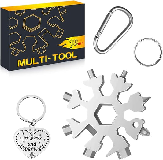 Stocking Stuffers for Men Dad Gifts, Multi Tool 1 Pack 18 in 1Silver Snowflake Hand Tools Christmas Gifts for Men Adults and Women Outdoors Camping Portable Bottle Opener Flat Screwdriver Kit Wrench